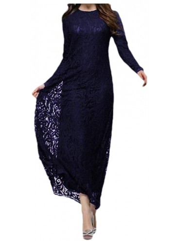 Cover-Ups Women's Solid-Colored Trendy Lace Fitness Muslim Islamic Kaftan Dresses - Sapphire Blue - CA190895MDC $72.73