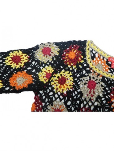 Cover-Ups Women's Hand Crochet Top Beach Bikini Cover Ups Crew Neck - Multicolor 1 - CZ18SR63KZD $42.06