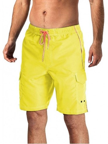 Board Shorts Men's Swim Trunks Quick Dry Fashion Board Shorts Bathing Suits with Mesh Lining Cargo Pockets - Yellow - CX19076...