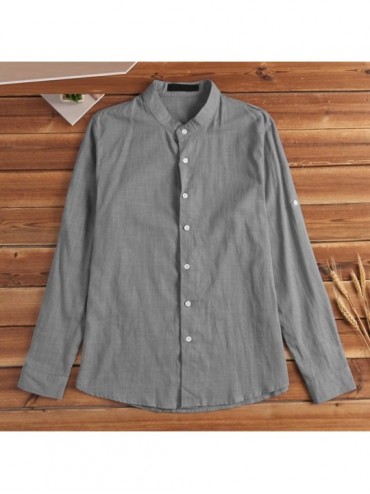 Rash Guards Mens Summer Pure Cotton and Linen Shirts Comfortable Top - Gray - C018TSXTSC9 $18.31