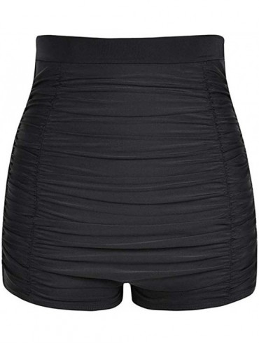 Bottoms Ultra High Waisted Bikini Bottom 50s Ruched Boyleg Tankini Swimsuit Bottom - Black - CU193YE6DC4 $9.80