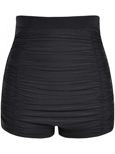 Bottoms Ultra High Waisted Bikini Bottom 50s Ruched Boyleg Tankini Swimsuit Bottom - Black - CU193YE6DC4 $24.16