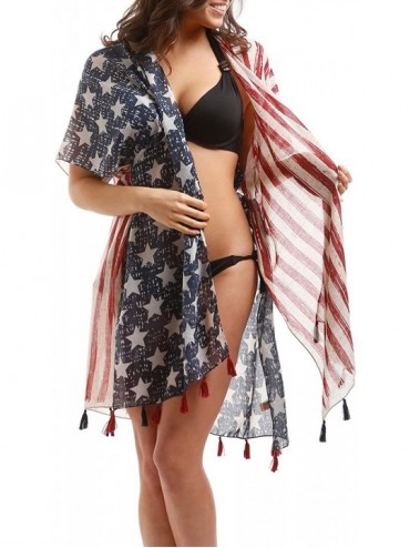 Cover-Ups Women's Summer American Flag Beach Cover up Poncho Tunic Top Scarf Wrap. - Kimono - Usa Flag - CG180TSZC6A $13.83