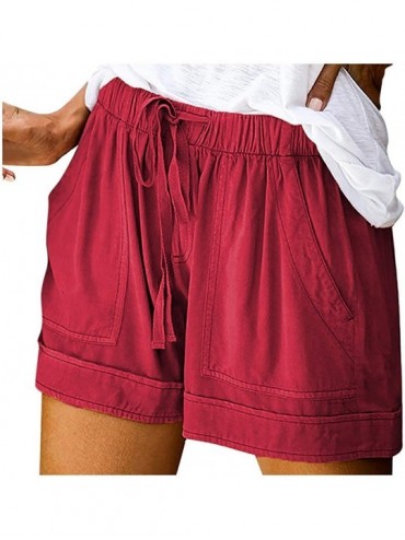 Sets Womens Comfy Drawstring Splice Casual Elastic Waist Pocketed Loose Shorts Pants - Wine - CS199CS3MTD $48.68