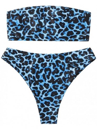 Sets Women's Floral Printed Bandage Vintage Swimsuit Two Piece Bikini Padded Bathing Suits Swimwear Suit Set - J-blue - CK195...