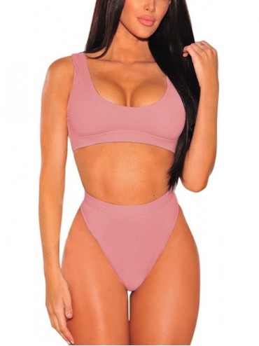 Sets Women's Crop Top High Waisted Cheeky Bikini Sets 2 Pieces Swimsuits - Pink - CD18RGUT53H $33.52