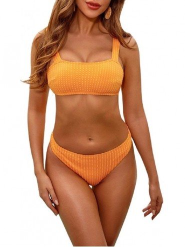Sets 2 Pieces Sexy Petite Bikini Set Textured Padded Wide Straps Bandeau Top Hipster Bottom Bathing Suits for Women Yellow - ...