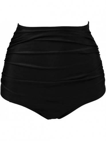 Tankinis Women's Retro High Waisted Bikini Bottom Ruched Shirred Swim Brief Short Tankinis(FBA) - Solid Black - CE185NRI0M9 $...