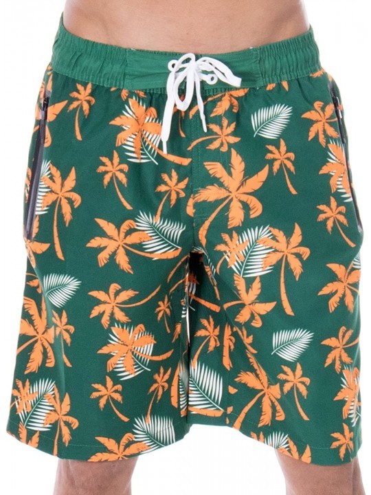 Board Shorts Men's Mark Tropical Print Elastic Waistband Swim Trunks- Green Orange- M - CC17AZIROGA $18.67