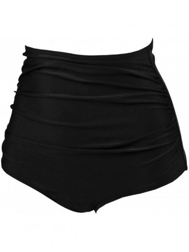 Tankinis Women's Retro High Waisted Bikini Bottom Ruched Shirred Swim Brief Short Tankinis(FBA) - Solid Black - CE185NRI0M9 $...