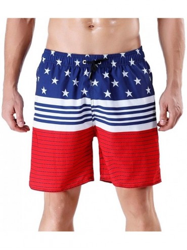 Board Shorts Men's Quick Dry Swim Trunks Bathing Suit Striped Shorts with Pockets - Stripes&stars - C318TDYYO4T $33.81