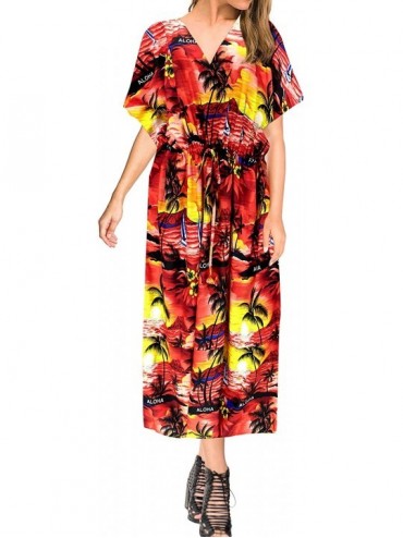 Cover-Ups Men's Beach Camp Party Button Up Short Sleeve Hawaiian Shirt - Spooky Red_f245 - CZ17AATTSHO $40.12
