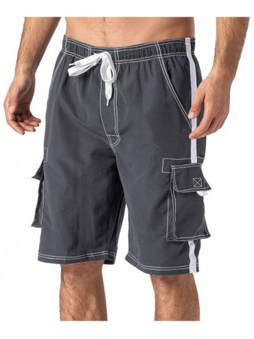 Racing Men's Swimtrunks Quick Dry Mesh Lining Beach Swimsuit Shorts with 4 Pockets - Gray - C218O8CAS7D $38.44