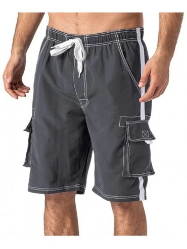 Racing Men's Swimtrunks Quick Dry Mesh Lining Beach Swimsuit Shorts with 4 Pockets - Gray - C218O8CAS7D $36.10