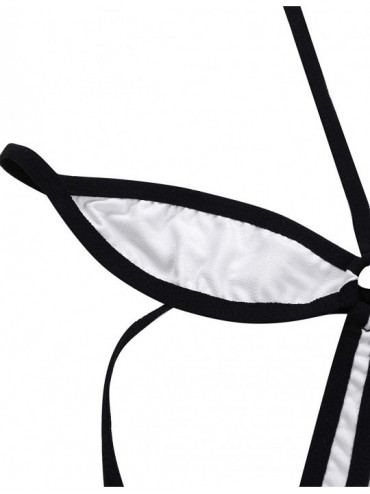 Sets Womens Lingerie Halter Neck High Cut Self-tie Mini Micro Thong Bikini Swimwear - White - CR18UYLQ2LY $19.46