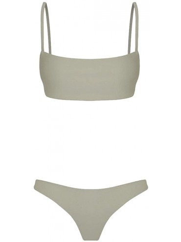 Sets Women's Solid Scoop Neck Push up Padded Bra Bikini Swimsuit Brazilian Thong Bikini Swimsuit Bandage Set Bathing - Light ...