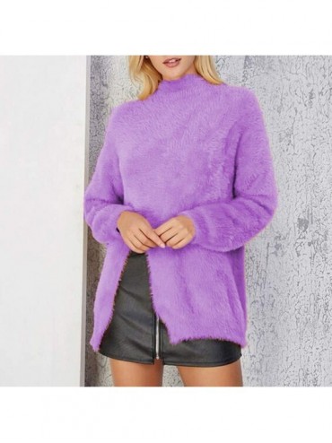 Bottoms Womens Blouses Long Sleeve Casual Winter Warm High Collar Solid Plus Size Plush Easy T Shirt Pullovers Tops Purple - ...