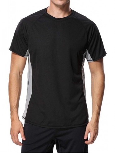 Racing Mens Swim Shirts Short Sleeve Rash Guard Loose Fit Water Shirts Swimwear Swim Tee - Black - CV18NWZAALZ $34.88
