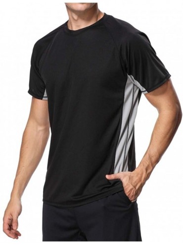 Racing Mens Swim Shirts Short Sleeve Rash Guard Loose Fit Water Shirts Swimwear Swim Tee - Black - CV18NWZAALZ $14.88