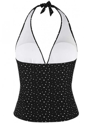 Tops Women's Plunging V Neck Halter Swim Tops Shirred Tankini Top - Irregular Dot Black - C818SHICWS4 $28.16
