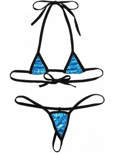 One-Pieces Women's Halterneck Micro Thong Bikini 2 Piece Swimsuit Mini Sexy Extreme Swimwear Clubwear - Lake Blue - C5190Z4RR...