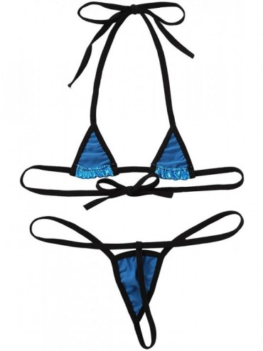 One-Pieces Women's Halterneck Micro Thong Bikini 2 Piece Swimsuit Mini Sexy Extreme Swimwear Clubwear - Lake Blue - C5190Z4RR...