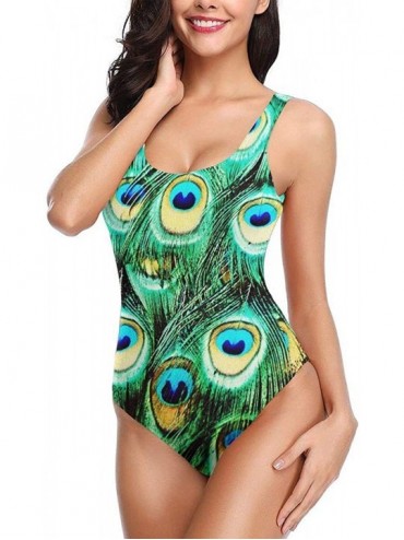 One-Pieces Women's One Piece Swimsuits for Women Athletic Training-Cute Flamingo - Beautiful Peacock Feathers Green 2 - CL18Y...