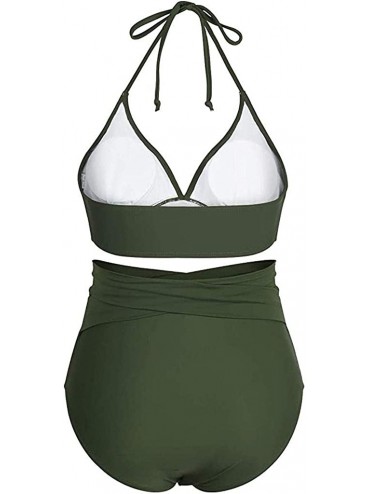 Sets Plus Size Bathing Suits for Women High Waisted Tummy Control Swimwear Swimsuit Full Coverage - Green - CV197H0HRMM $13.13