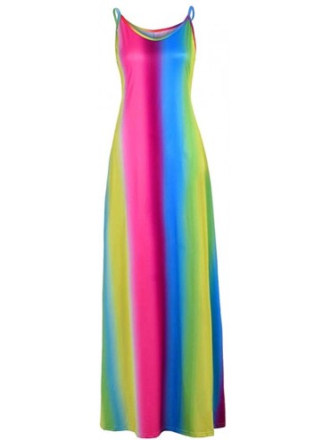 Cover-Ups Women's Sleeveless Cami Maxi Dresses Spaghetti Strap Wave Point Summer Casual Beach Sundress Long Dress with Pocket...