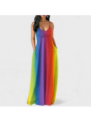 Cover-Ups Women's Sleeveless Cami Maxi Dresses Spaghetti Strap Wave Point Summer Casual Beach Sundress Long Dress with Pocket...