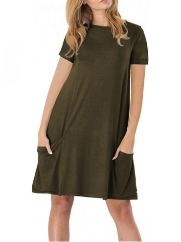 Cover-Ups Womens Casual Summer Dress Short Sleeve Mini Dress with Pockets XS-4XL - Army Green - CV186HGIQS0 $25.60