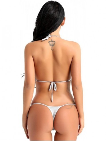 Sets Women's 2 Pieces Bikini Set Halter Micro Crop Bra Top with G-String Thongs Underwear Lingerie - White - CQ18NW4LTC3 $19.97
