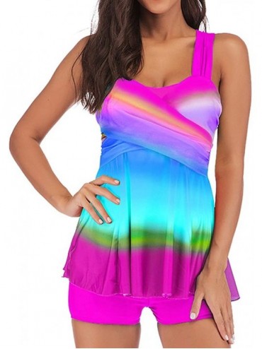 Sets Fashion Women Plus Size Print Tankini Swimjupmsuit Swimsuit S-XXXXXL - Pink-4 - C918UMTRWIY $28.72
