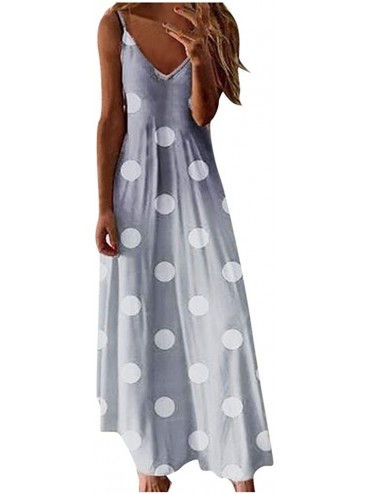 Cover-Ups Cami Tank Dresses for Women Elegant Summer V Neck Floral Maxi Dress Sleeveless Long Dresses Beach Sundress P gray -...