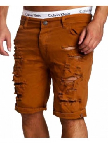 Board Shorts Men's Pleated Slim Fit Jeans Skinny Ripped Distressed Denim Shorts Pants - Coffee - C918D8S8HA9 $46.64