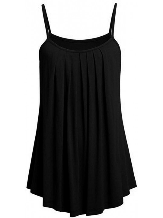 Racing Women's Solid Tops Spaghetti Strap Basic Cotton Tie Camisoles Tank - Black - C118D0A4WK3 $12.71