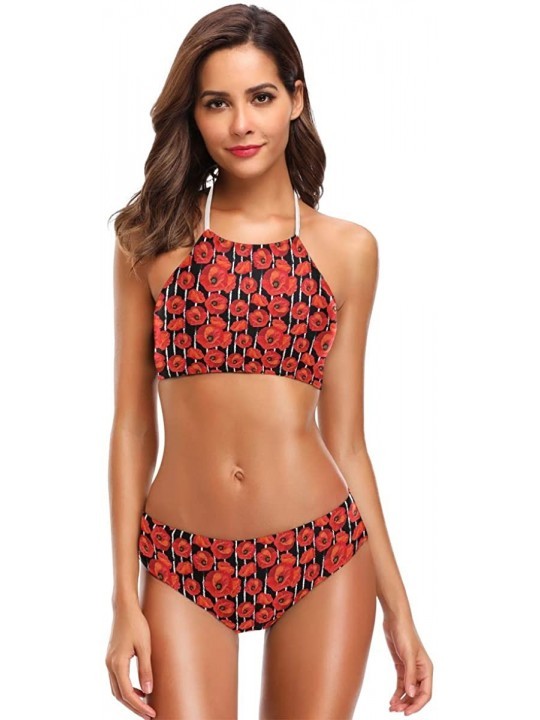 Sets Bikini Bathing Suit Womens 2 Piece Halter Neack High Waist Padded Sexy Swimsuit - Color13 - C1196YRTYZ9 $19.88