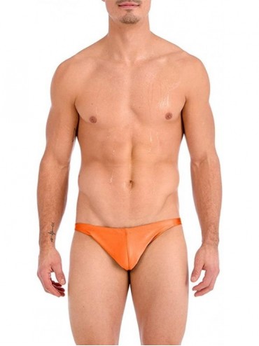 Briefs Men's Metallic Ultra Greek Bikini Swimsuit with Contour Pouch - Orange - CB194AMCO2T $19.15