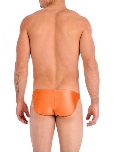 Briefs Men's Metallic Ultra Greek Bikini Swimsuit with Contour Pouch - Orange - CB194AMCO2T $19.15