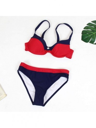 Sets Women's Padded Push Up Cheeky Bikini Swimsuit Set Sexy Print Two Pieces Triangle Thong Bikini Bottom Bathing Suit Red - ...
