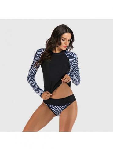 Sets Women Swimwear Long Sleeve UV Protection Swim Shirt Swimsuit Color Block Print Two Piece Bathing Suit Wetsuit Black 2 - ...
