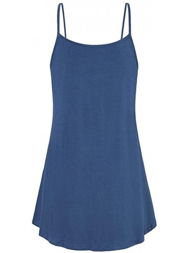 Cover-Ups Women's Summer Tank Dress Casual Sleeveless Knee Length Pleated Sun Dresses Spaghetti Strap Cami Tank - Blue a - CC...