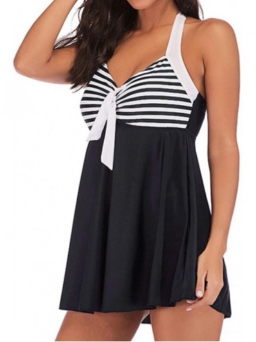 Tankinis New Swimsuit!! Women Plus Size Striped Tankini Swimjupmsuit Swimsuit Beachwear Padded Swimwear - Black - CH1906TE333...
