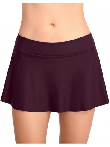 Tankinis Women Shirring Swim Skirt Panty Athletic Bikini Swimsuit Bottom - Purple - CS18UDMG5R3 $46.44
