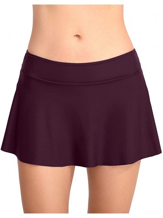 Tankinis Women Shirring Swim Skirt Panty Athletic Bikini Swimsuit Bottom - Purple - CS18UDMG5R3 $27.24