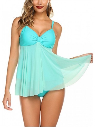 Sets Womens Swimsuits 2 Piece Tankini Swimsuits for Women Flowy Tankini Padded Bathing Suits S-XXL - Green - CL190ZO8D4U $58.38