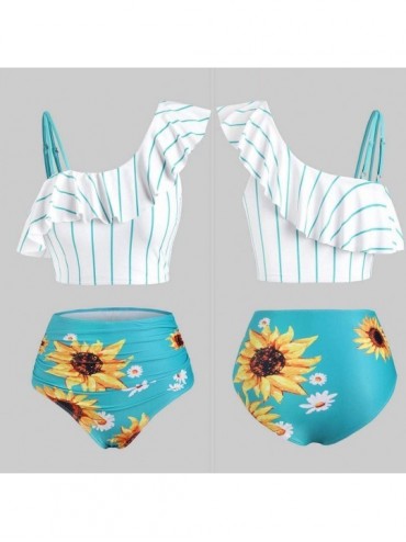 Sets Women Push-Up Padded Plus Size Overlay Sunflower Print Bikini Swimsuit Plus Size Summer Swimwear - Green - C91993S72SE $...