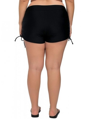 Board Shorts Womens Plus Size Swim Shorts High Waisted Swimsuit Shorts Boyleg Swim Bottoms - Side Tie-black - CO18GZENE92 $25.89