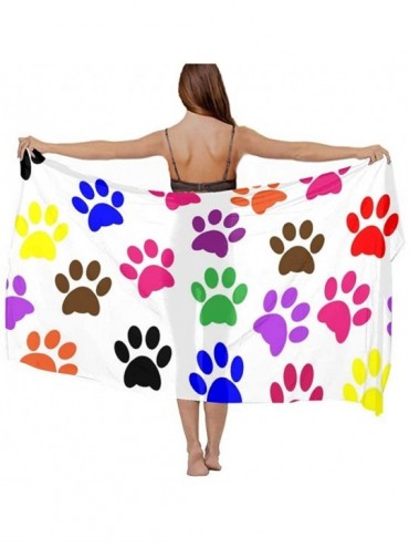 Cover-Ups Women Chiffon Scarf Shawl Wrap Sunscreen Beach Swimsuit Bikini Cover Up - Colorful Paw Prints - CT196SZ49AL $25.92
