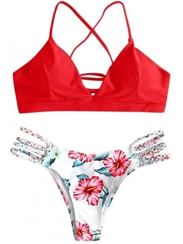 Sets Women's Bikini Sets Cut Flower Two Piece Swimsuit Pushups Swimwear Beachwear - 3 - Red - C1196EM6LLX $27.18